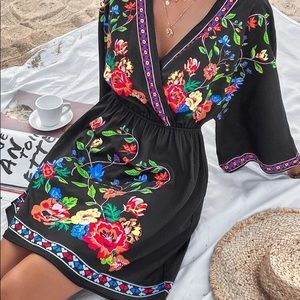 Cute Folk Embroidered Dress Slip-On Mini Great for Summer!